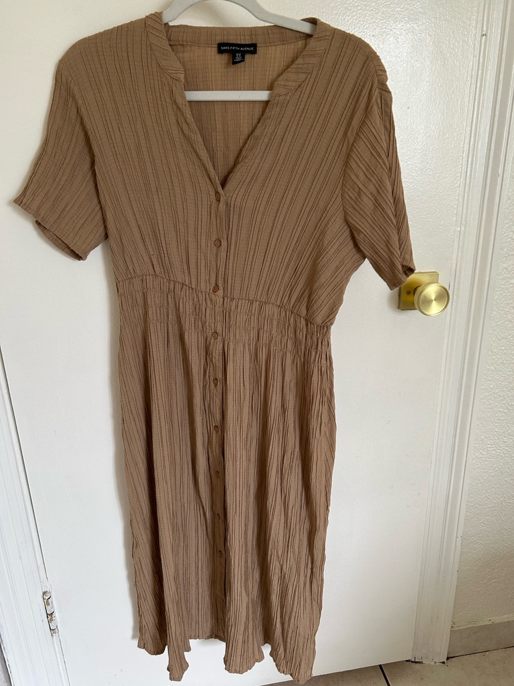 Saks Fifth Avenue Taupe Button-Front Midi Dress